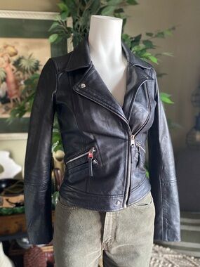 Zara Lamb Leather Black Leather Moto Jacket